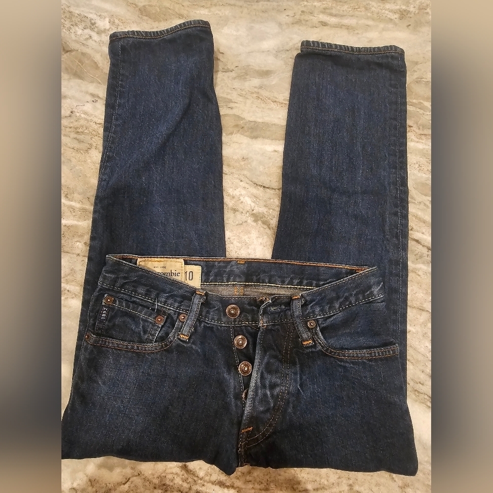 Abercrombie Kids Remsen Low Rise Slim Straight Jeans Dark Wash Sx 10 Button Fly